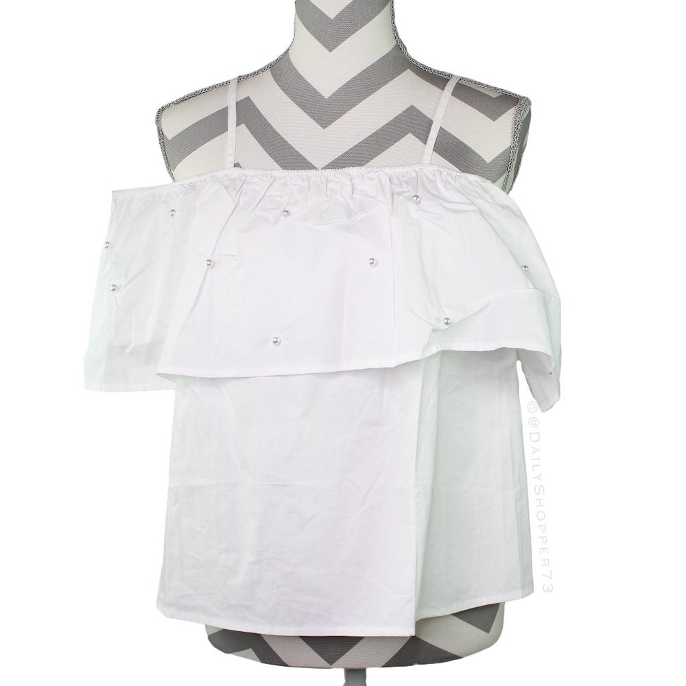 After Market Women's 100% Cotton Pearl Cold Shoulder Flounce Top